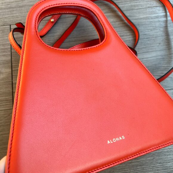 Alohas The A Pomelo Bag Triangle Shaped Mini Purse Orange Leather Shoulder Strap - Picture 3 of 10